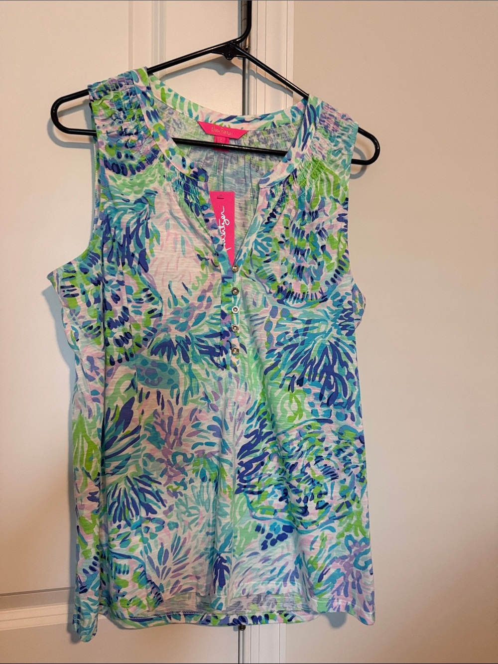 Lilly Pulitzer Sleeveless Henley Tank in Blue, Green & Purple